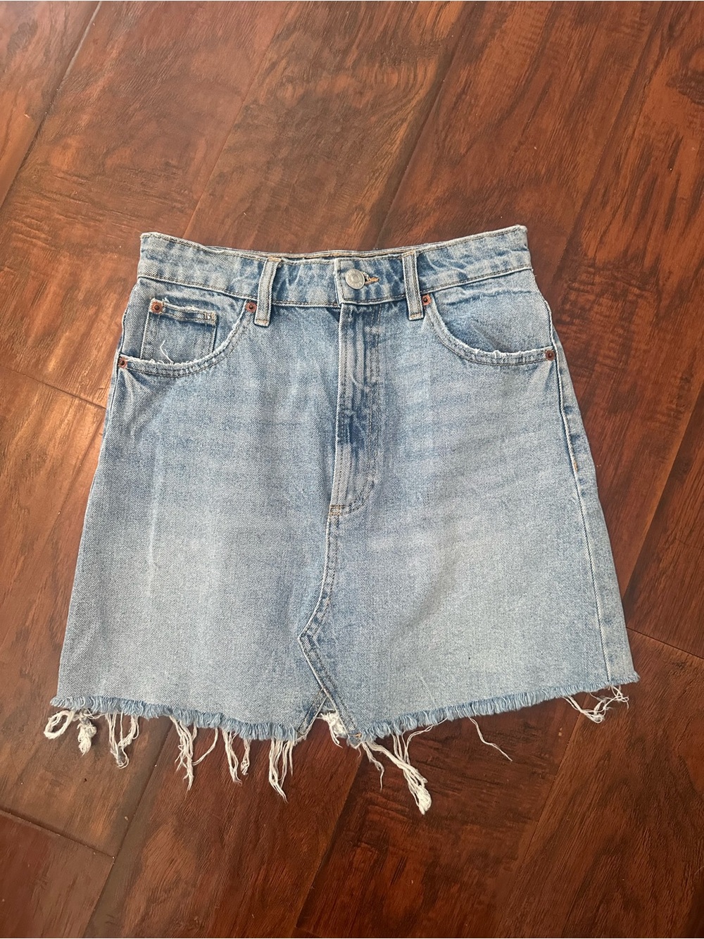 Zara Light Blue Distressed Denim Mini Skirt